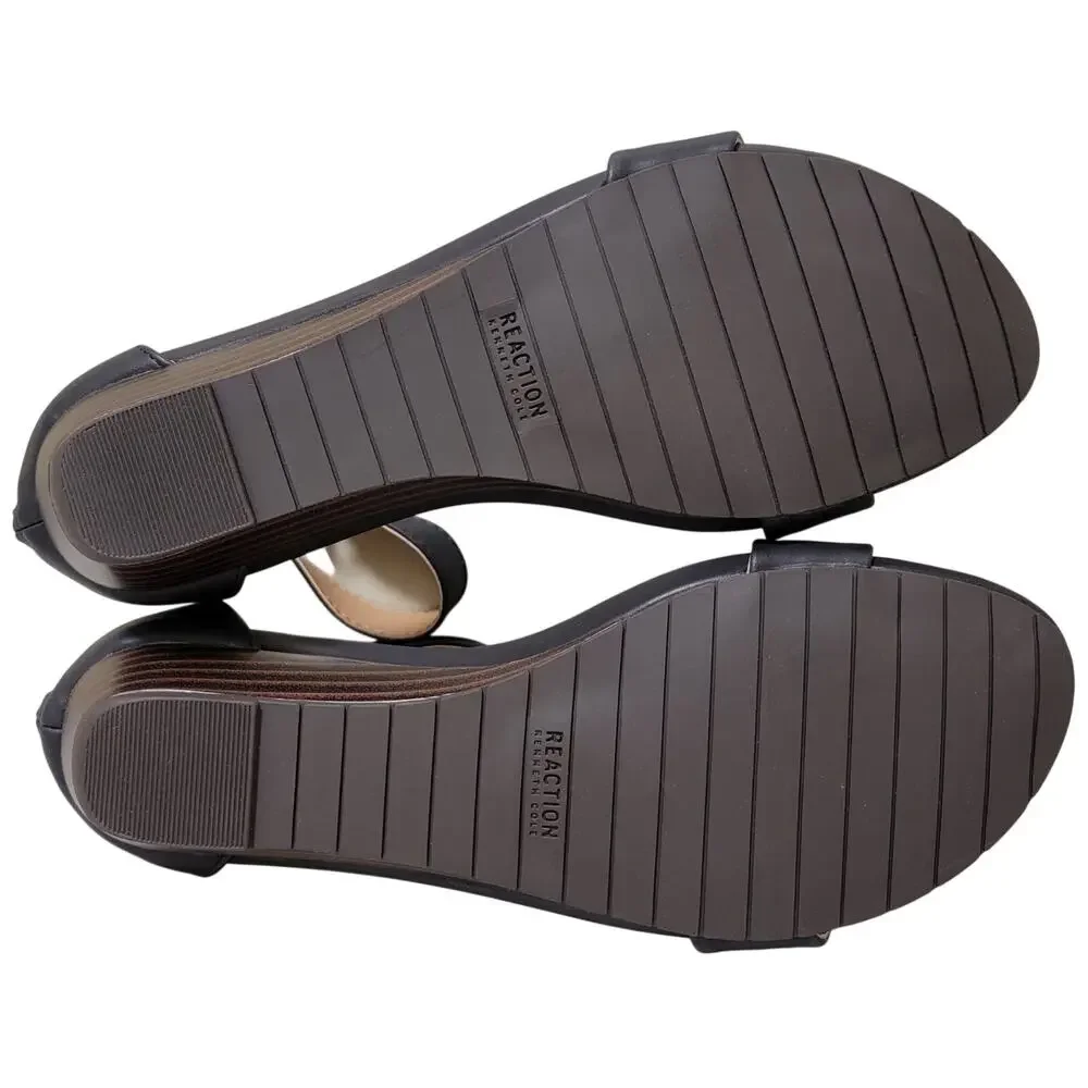 Kenneth Cole Reaction Great Viber Ankle Strap Wedge Sandals Sz US 8.5M Navy Blue